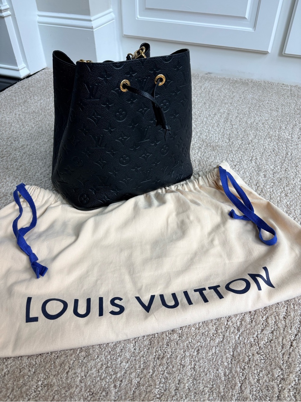 Louis Vuitton Black Monogram Empreinte Bucket Shoulder Bag with Gold Hardware